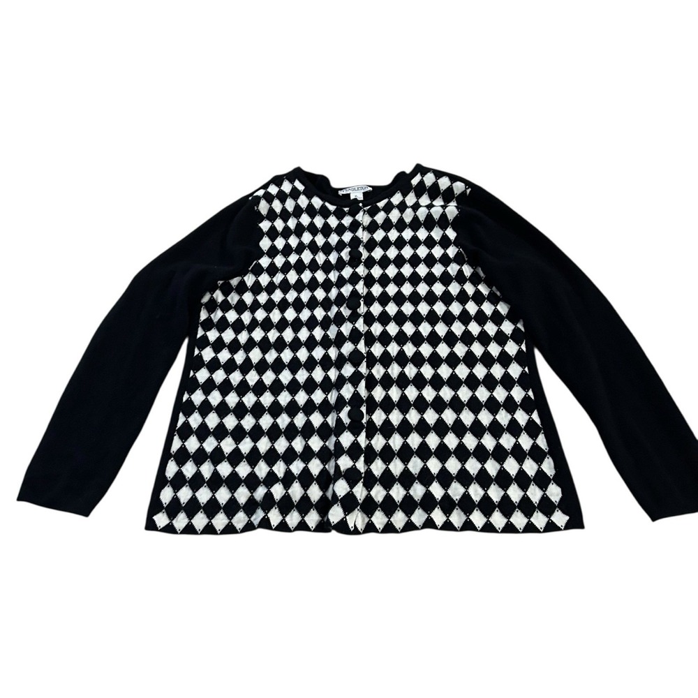 PENDLETON 100% Merino Wool Cardigan Sweater Womens Size XL‎ Black White Diamond
